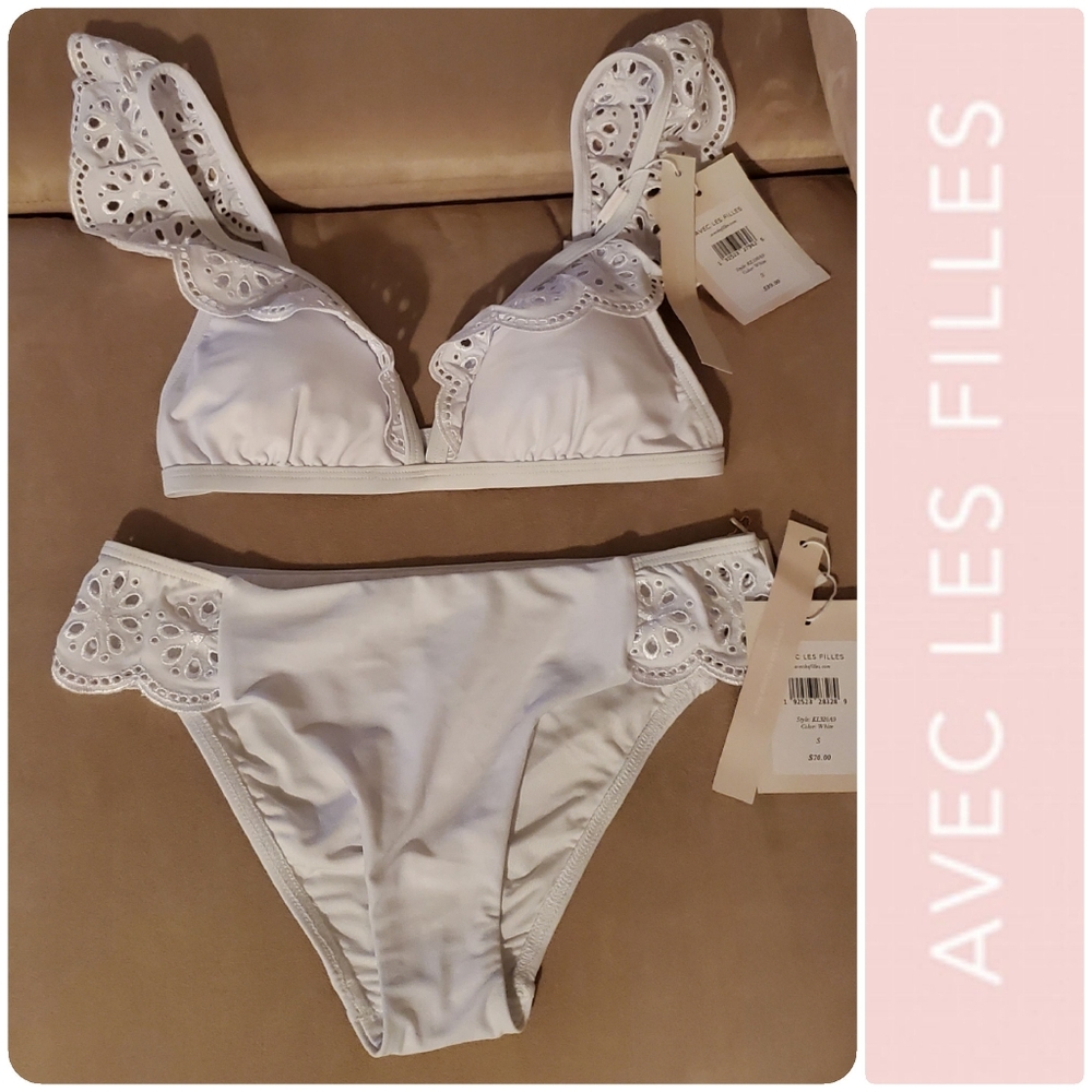 NWT Avec Les Filles white 2 piece swimsuit